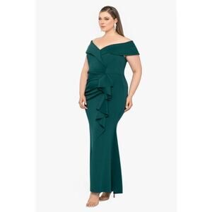 Xscaps "Patti" Long Off the Shoulder Scuba Crepe Dress Hunter Green Size 18W NWT